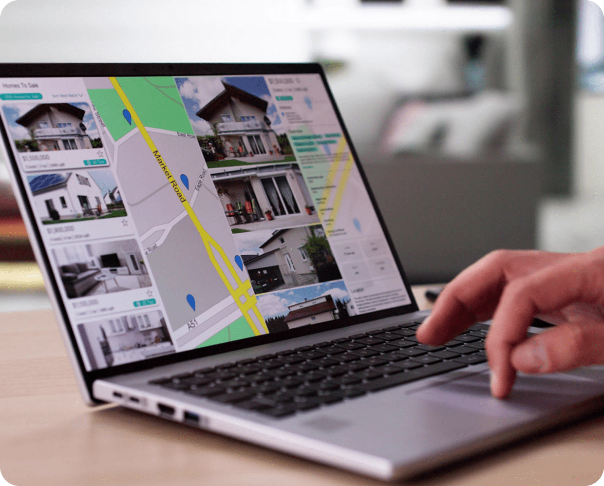 Online Real Estate Location Search. Man Renting Apartment