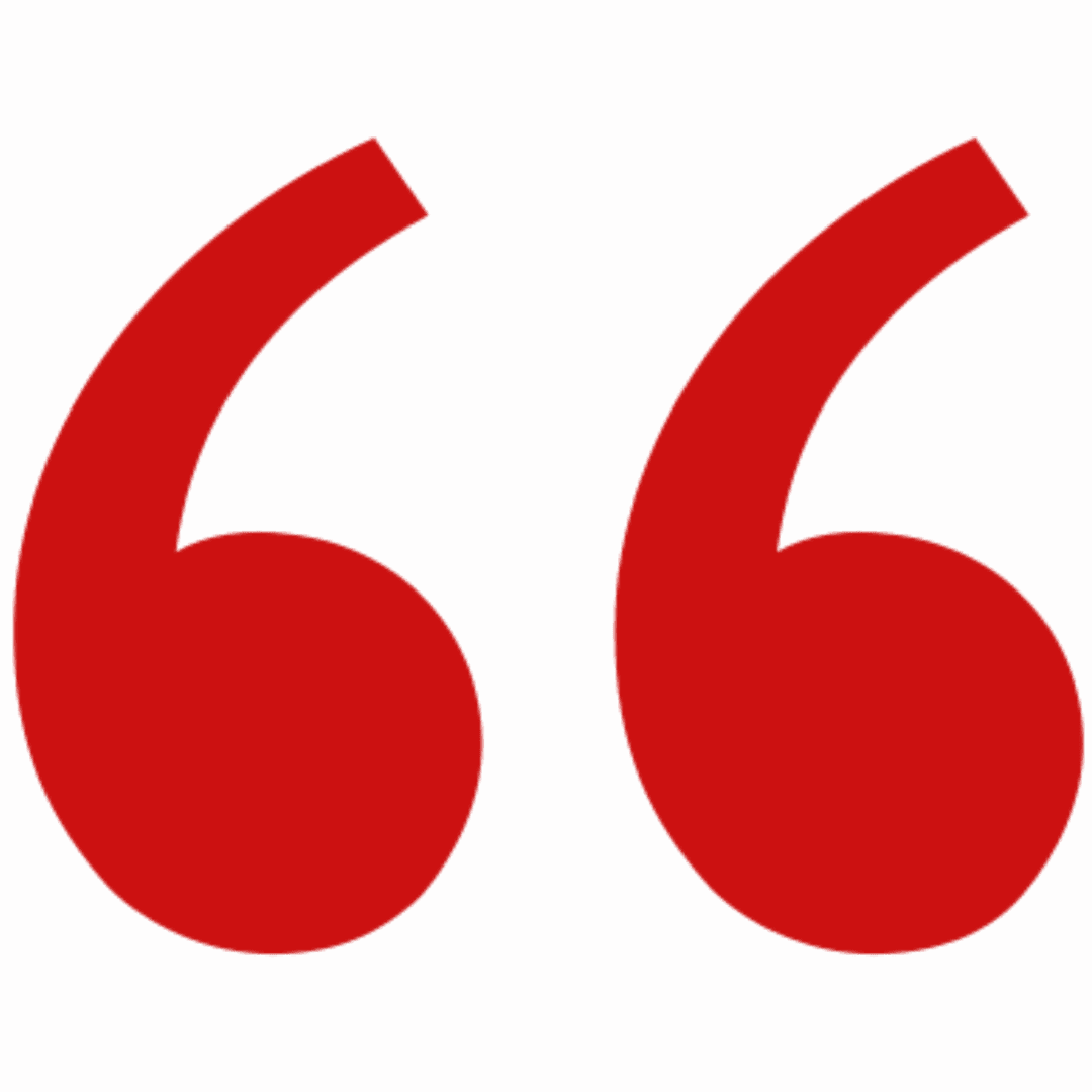 Red quotation marks on black background.